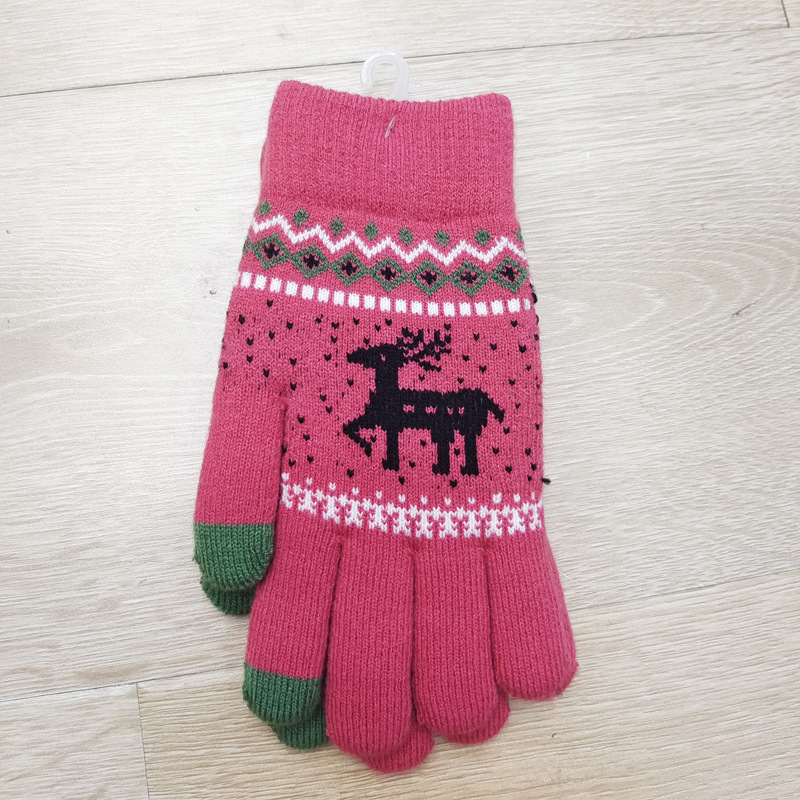 Cross-Border Winter Christmas Deer Knitted Gloves Men's and Women's Thermal Extra Thick with Fleece Double-Layer Cold-Proof Riding Touch Screen Gloves