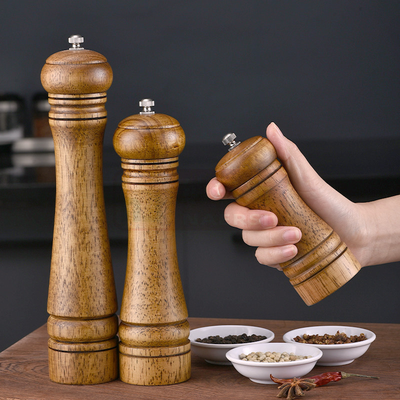 manual wooden pepper grinder pepper milling ceramic core pepper sea salt seasoning bottle base set kitchen tools