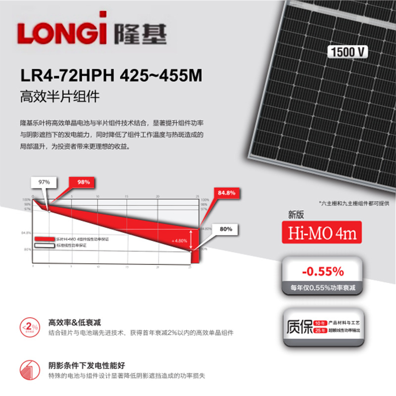 longi隆基乐叶光伏板450w 540w单晶a级太阳能光伏组件solar panel
