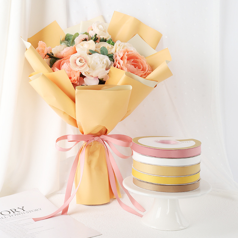 1cm七夕鲜花缎带礼物盒包装花束丝带彩带哑光涤纶棉带diy蝴蝶结