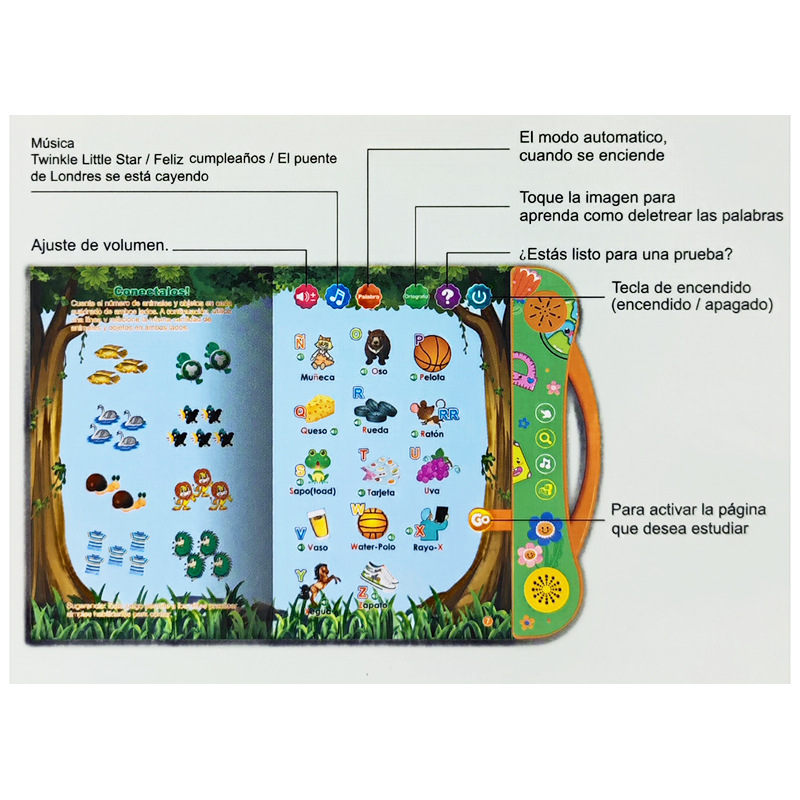 Cross-Border New Arrival Spanish Point Reading Machine Children's Educational Learning Toys Western E-book Spanish Audio Book