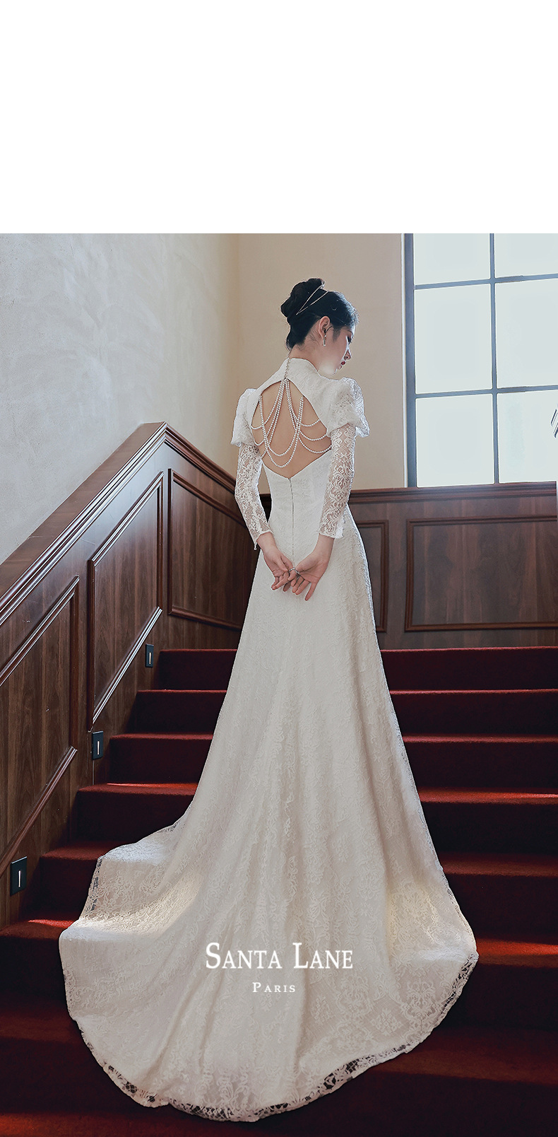 轻婚纱2022新款新娘出门纱礼服长袖主纱法式复古简约小个子晚礼服