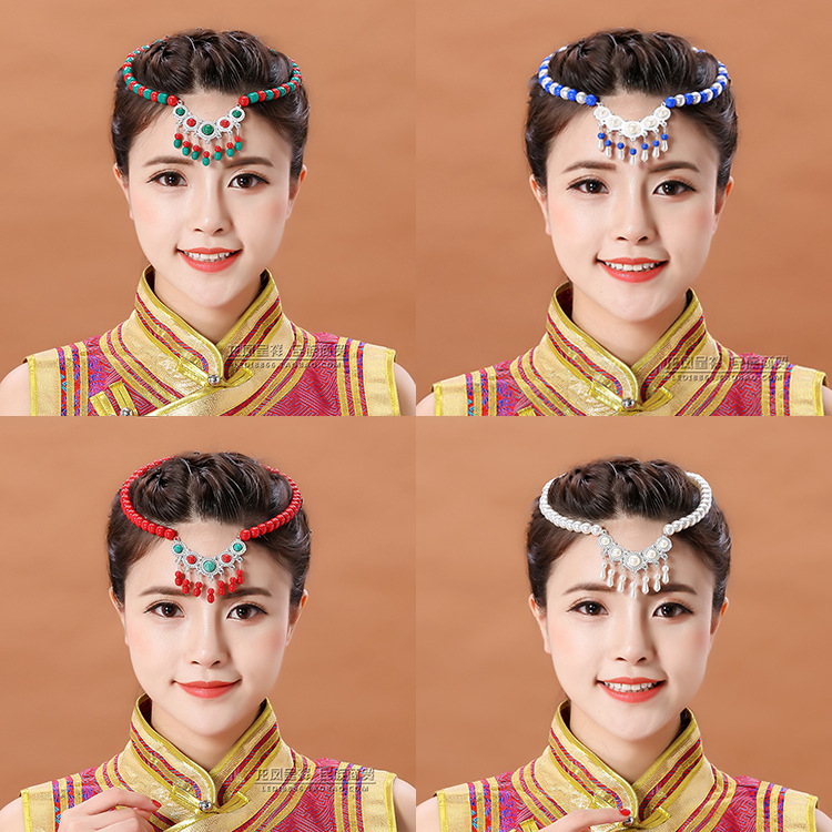 蒙古族舞蹈演出头饰女成人儿童款少数民族风跳舞配饰手工串珠发饰