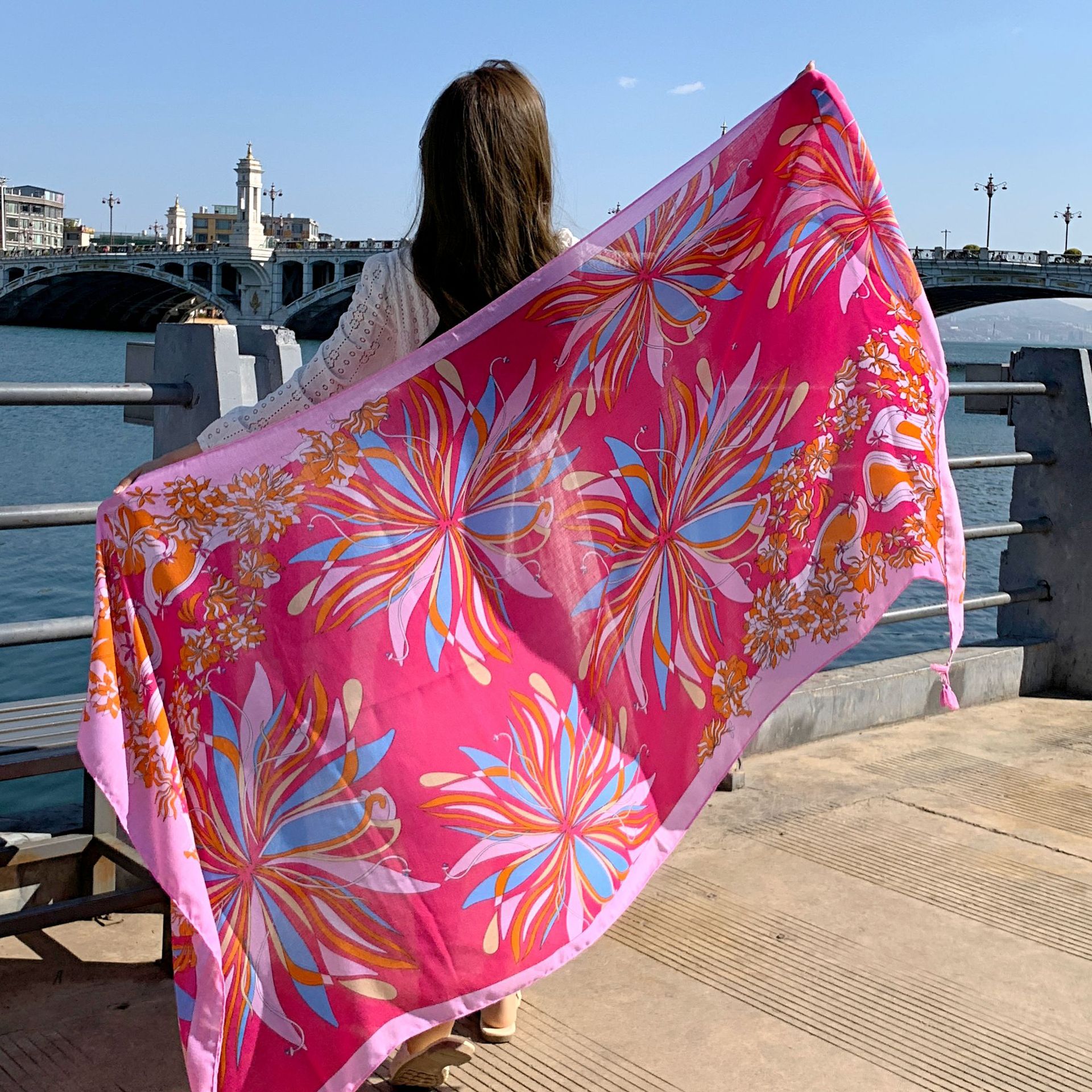 Pink Scarf Scarf Travel Sun Protection Scarf Women's Summer Ethnic Style Scarf Outer Wear Long Thin Seaside Shawl