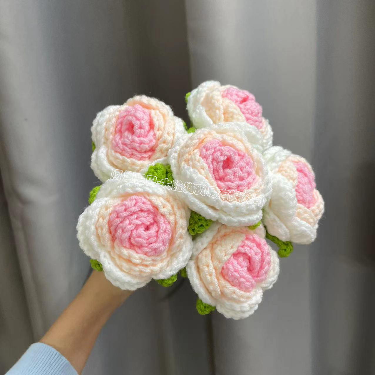 Finished Hand-Woven Rose Artificial Flower Woven Handmade Flowers Diy Wool Woven Homemade Crochet Bouquet