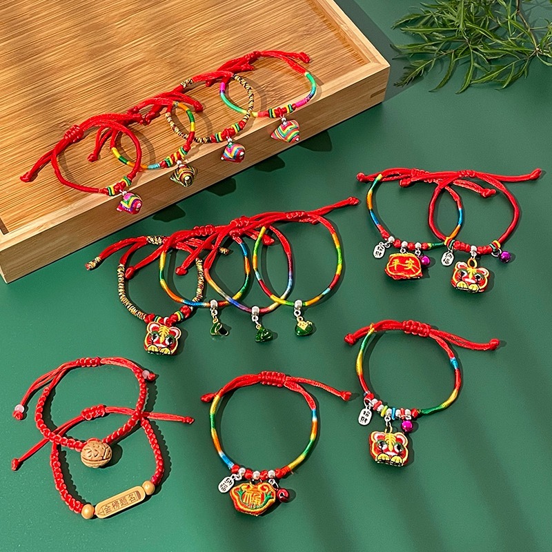 Dragon Boat Festival Colorful Rope Hand-Woven Children's Small Zongzi Bracelet May Festival Tiger Head Sachet Carrying Strap Wholesale Gift