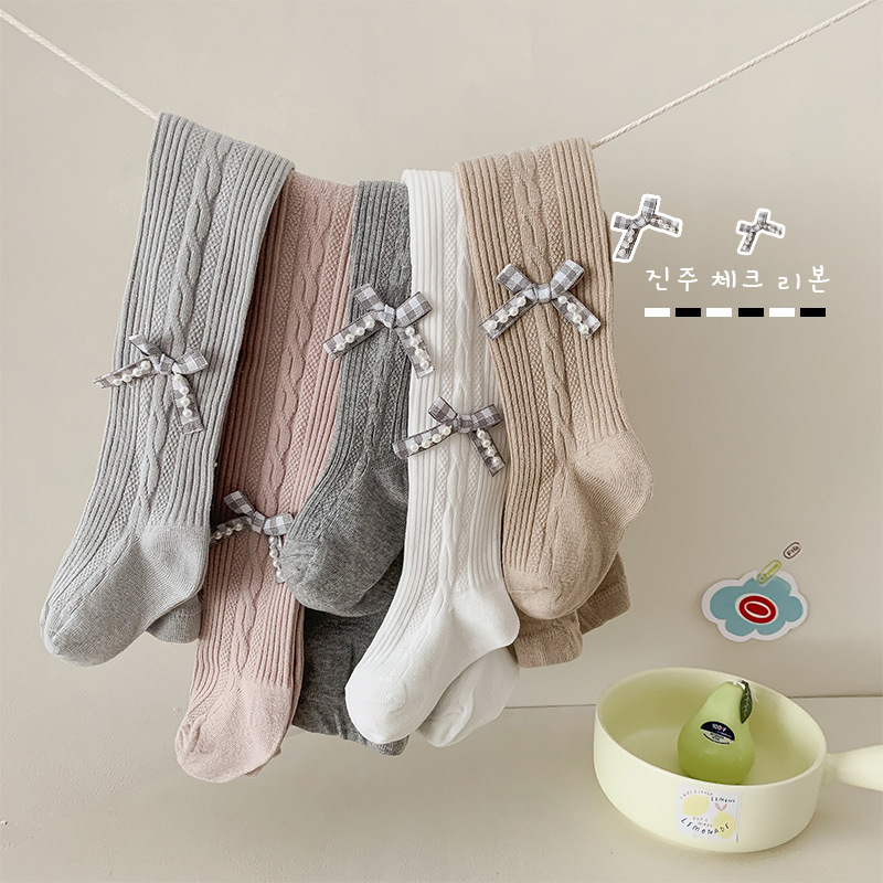 Spring Children's Leggings Girls' Pantyhose Bow Cotton Adjustable Baby Coaster Medium and Small Children Coaster Spring