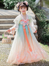 儿童汉服女童春装薄款古装中国风超仙连衣裙大童短袖女孩古风仙气