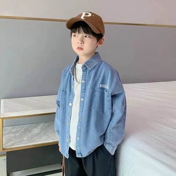 儿童荟八季牛仔衬衫男童衬衣外套春秋款荟八季新款帅洋气春装男孩