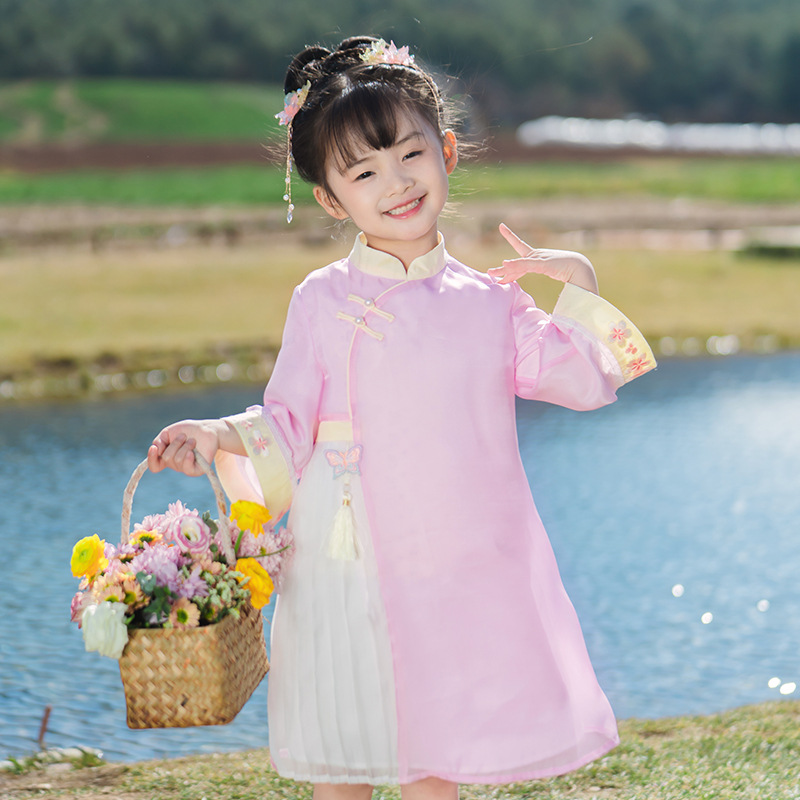 旗袍冬旗袍女童冬女童冬装2021新款汉服套裙儿童中国风唐装女孩拜年服