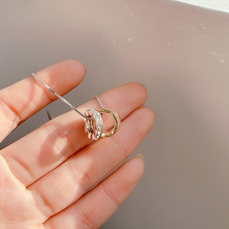 ins潮冷淡风不规则圆环戒指项链女韩版简约撞色双环锁骨链配饰品