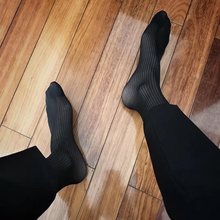 4双 男士黑丝袜薄款性感正装中长筒男袜透气日系锦纶绅士商务袜子