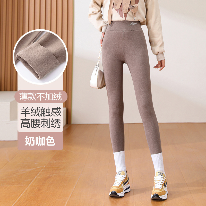 Cashmere Embroidered Warm-Keeping Pants Double-Sided with Velvet Long Johns Can Be Worn outside in Autumn and Winter Seamless High Waist Slimming Leggings Women