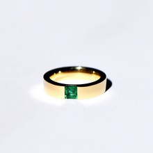 镶祖母绿锆石戒指镀金绿宝石男女士简约流行ins小众设计食指指环