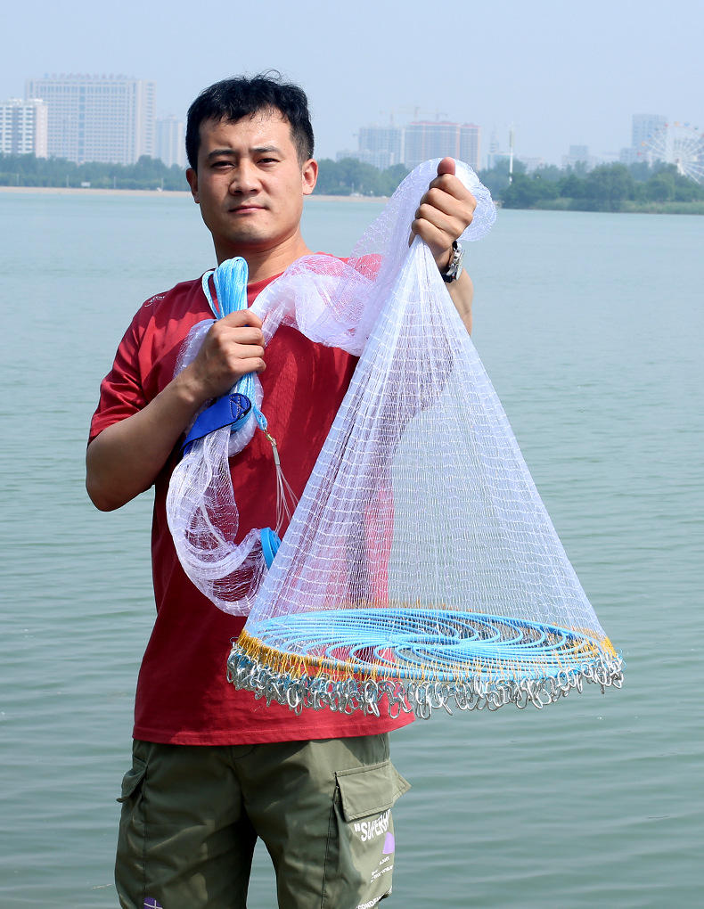 美式手抛网飞盘手抛网撒网单丝线链条手抛网捕鱼网撒网渔网打鱼网