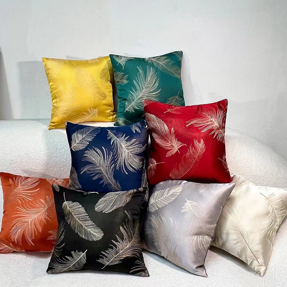 Light Luxury Feather Pattern Pillow Living Room Sofa Cushion Cover Lumbar Cushion Cover High Precision Jacquard New Chinese Pillow