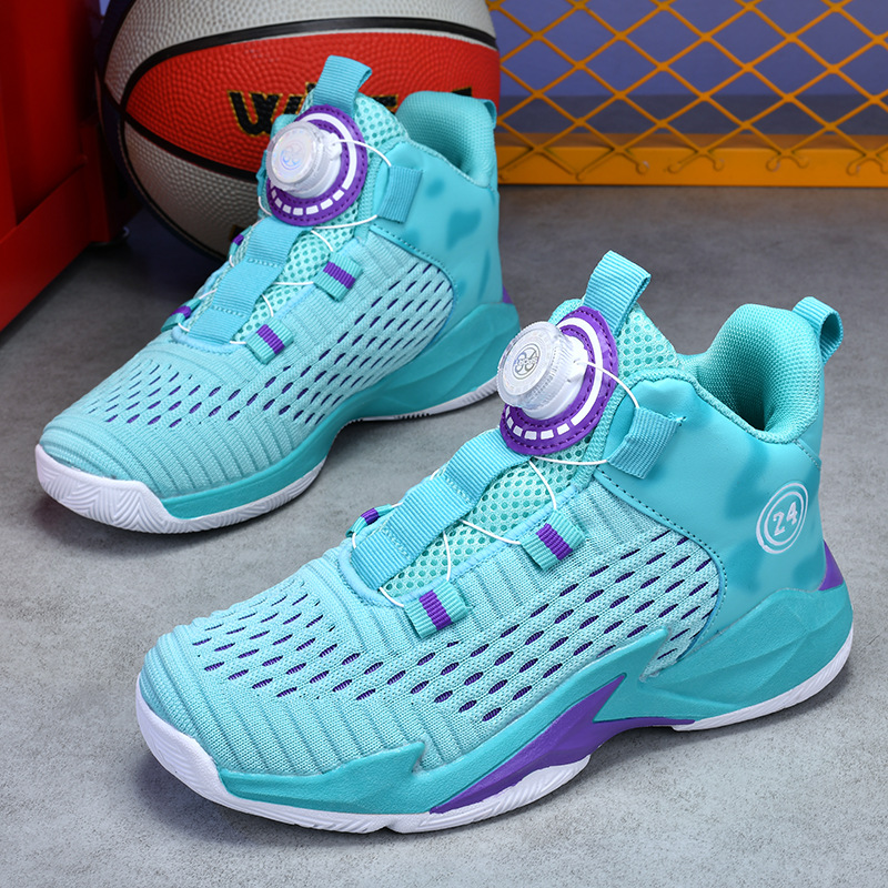 工厂直供儿童鞋批发儿童篮球鞋男童旋转纽扣运动鞋男孩球鞋跨境