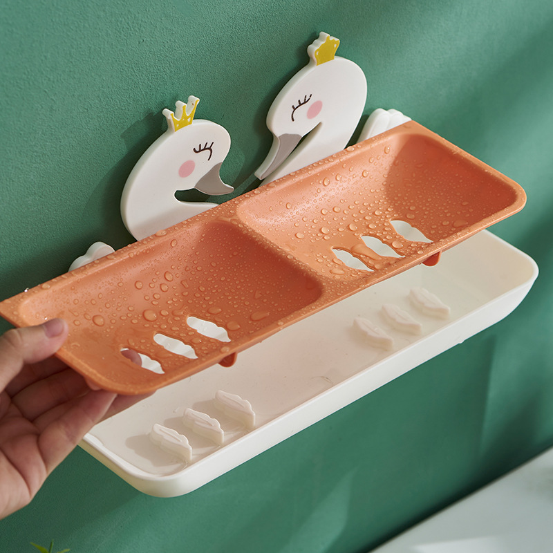 M57 Little Swan Cartoon Soap Box Bathroom Wall-Mounted Soap Dish Home Bathroom Plastic Soap Box Wholesale