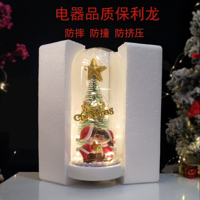 Christmas LED Light Glass Cover Gift Box with Light Snowman Ornaments Foreign Trade Hot Selling Micro Landscape Mini Christmas Tree