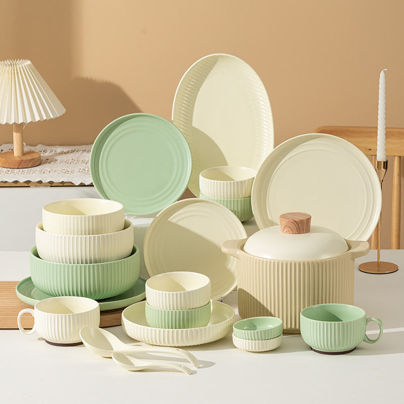 nordic bowl and dish set household bowl plate cream style beautiful ceramic tableware simple and light luxury rice bowl and plates chopsticks combination