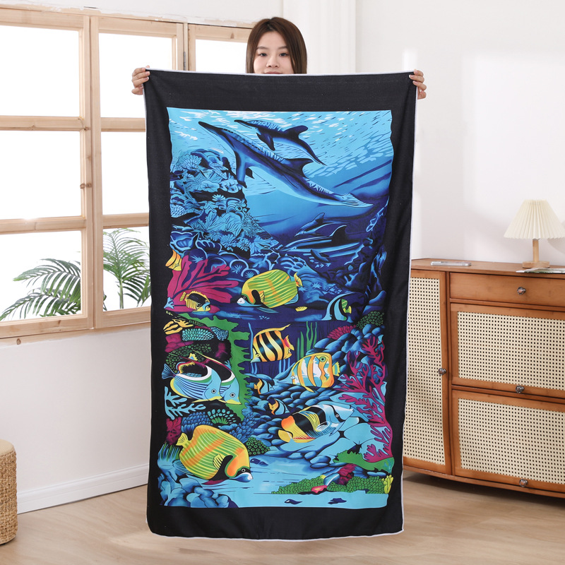 Printed Beach Towel 2023 New Cross-Border Foreign Trade Microfiber Marine Printing Swimming Absorbent Can Be Shawl Bath Towel