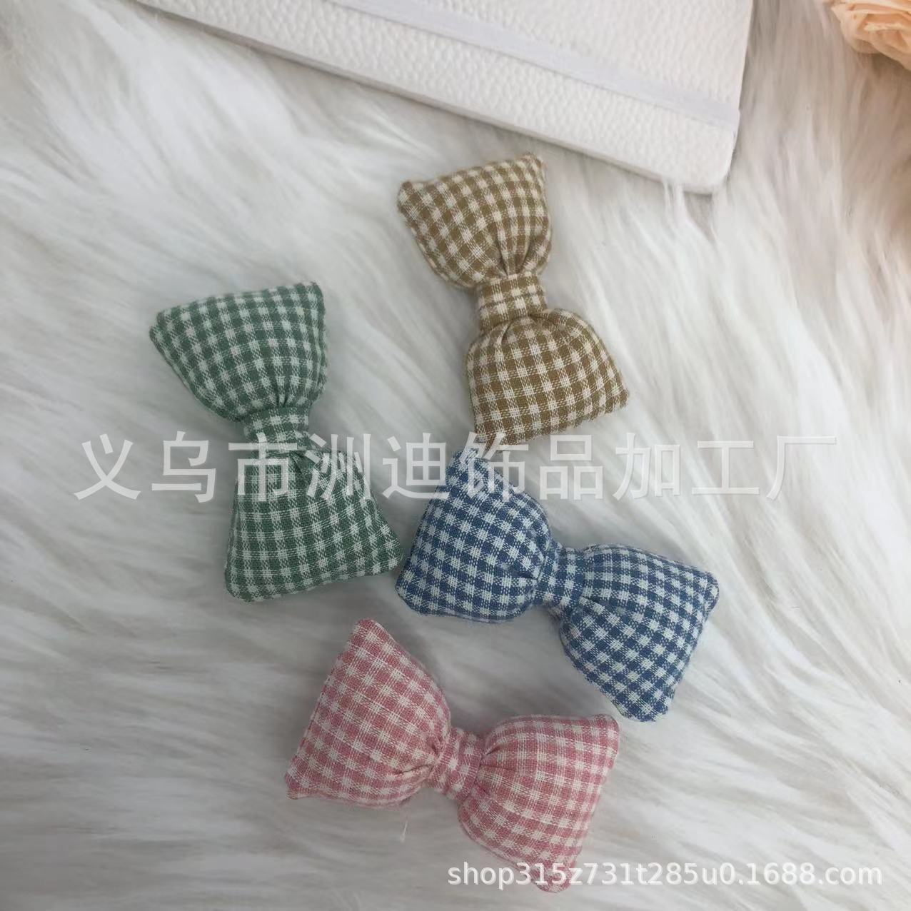 2023 autumn small plaid spot headdress bow accessories children‘s wool bud hat decoration bow