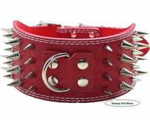 Wide Spikes Studded Leather Pet Dog Collar for Large Breeds