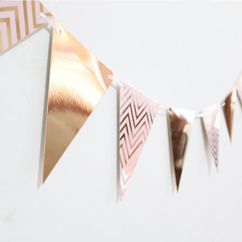 Wholesale Bronzing Pennant Wave Hanging Flag Birthday Party Supplies Atmosphere Decoration Gold Silver Pink Blue Pennant Banner