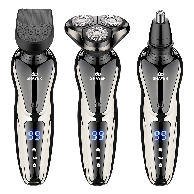 Digital Display Double Shaver Three-in-One Electric Razor Men's Washable Beard Knife Usb Portable Shaving Device