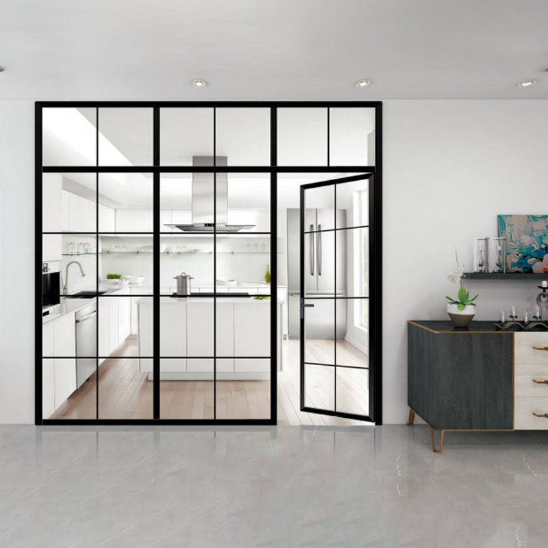 极简厨房门 阳台黑色推拉门有框窄边框中空滑门玻璃移门