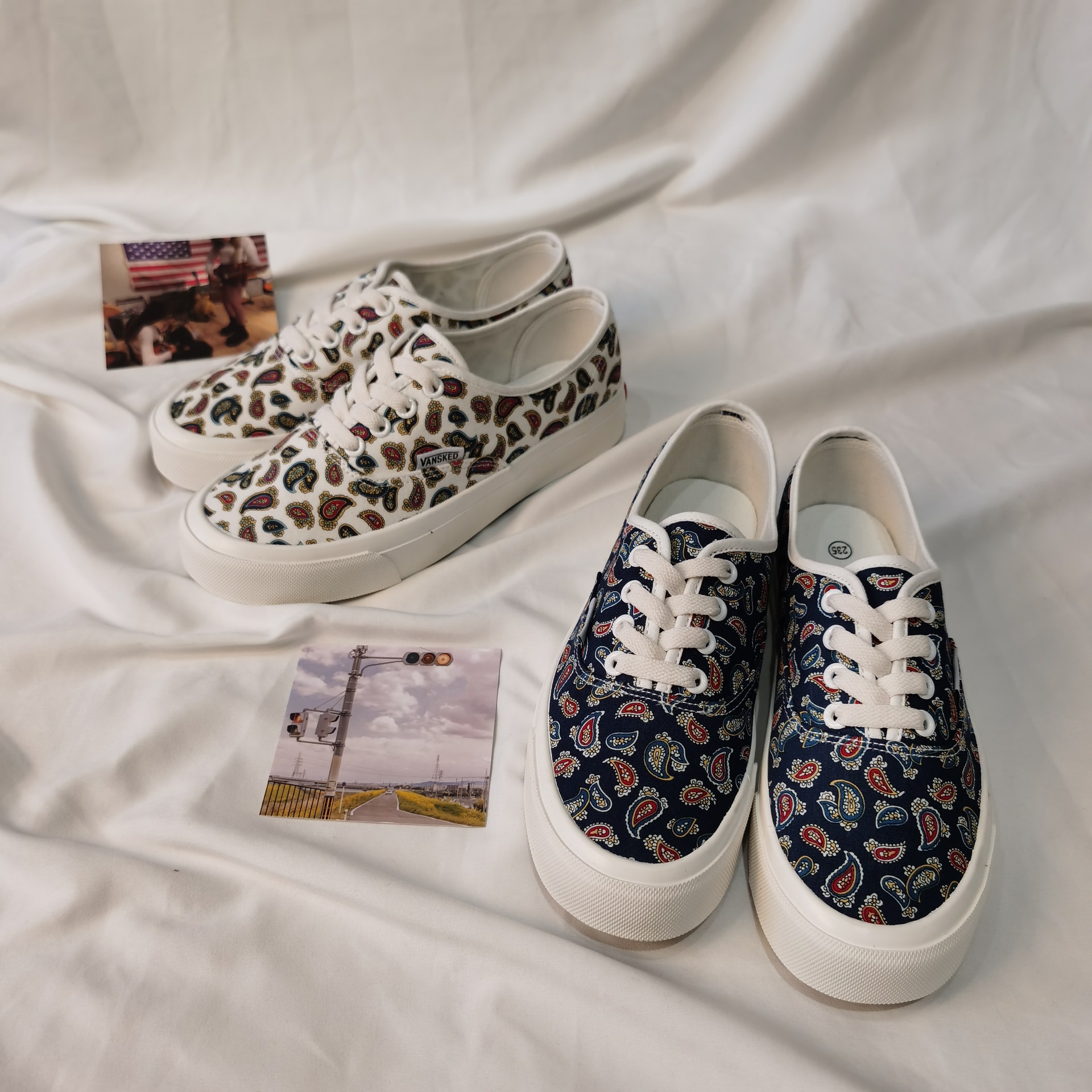 途旅休闲帆布鞋滑板鞋新款腰果图案水染印花街拍潮人一件代发自提