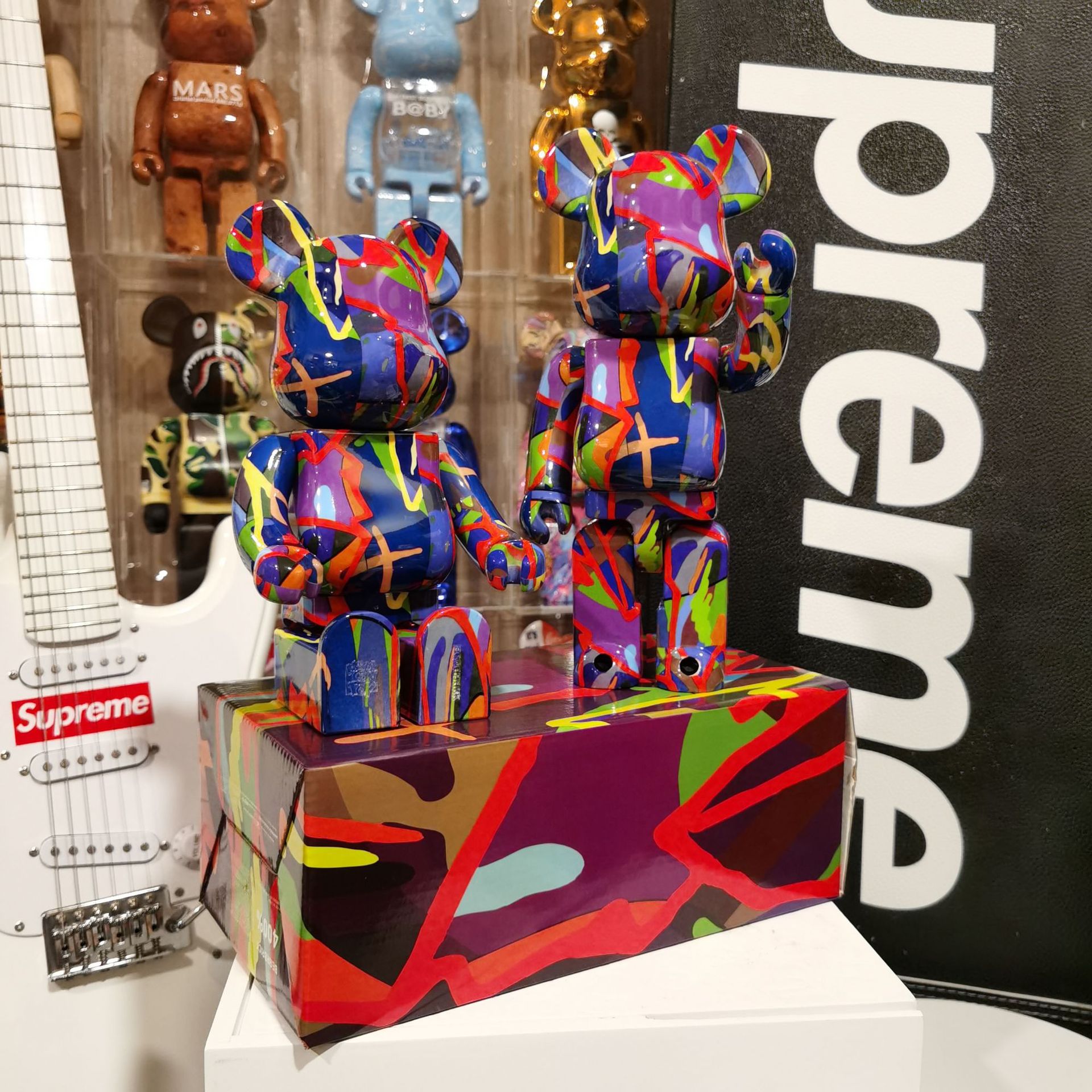 bearbrick400%kaws联名涂鸦式积木熊暴力熊装饰摆件潮玩手办收藏