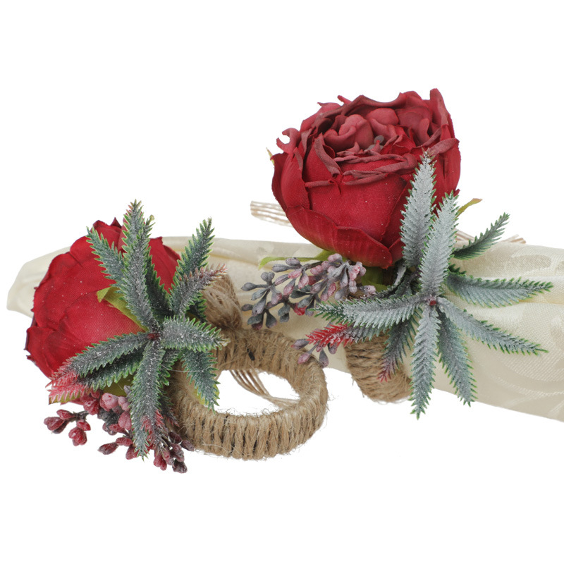 Creative Western Artificial Flower Napkin Ring Wedding Favors Hand-Knitted Mori Style Napkin Ring Hotel Restaurant Table Decoration Napkin Ring