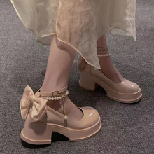 单鞋女2024春秋季新款法式高跟鞋粗跟玛丽珍鞋子厚底小皮鞋