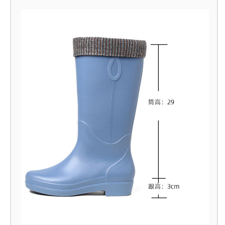 Japanese Knee-High Rain Boots Women's Fashion Outerwear Fleece-Lined Non-Slip Waterproof Rain Boots PVC Frosted Rubber Shoes Shanghai Double Money