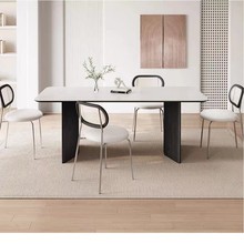 实木纯白岩板餐桌意式家用饭桌黑色简约桌设计师家具工作台