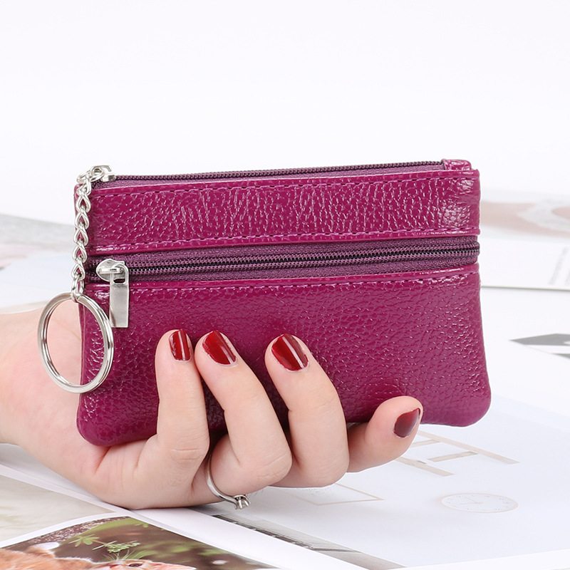 Authentic Leather Tactile Feel Coin Purse Female Small Mini Short Zip Key Bag Simple Wallet Coin Small Coin Pocket