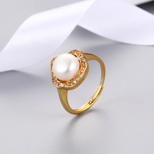 韩版新款满钻复古淡水珍珠戒指个性时尚diy指环空托配件厂家批发