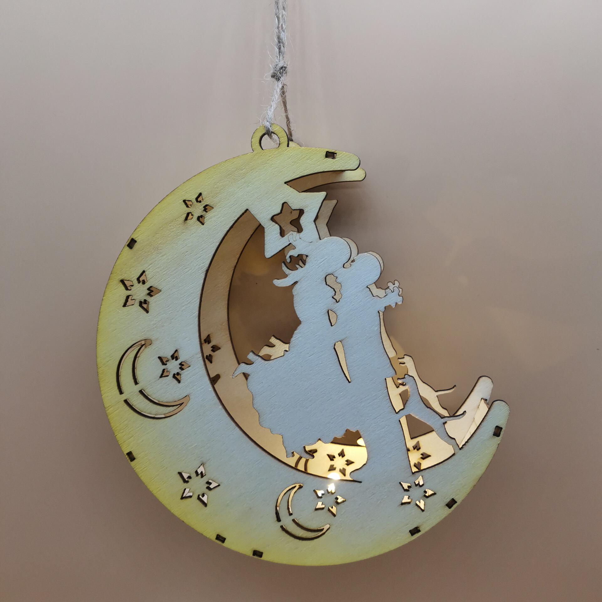 跨境热销情人节木制月亮情侣灯饰家居聚会节日氛围木质工艺装饰品