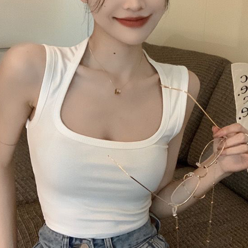 纯棉宽肩带裹胸大方领美背百搭外穿工字背心少女抹胸一体式固定杯