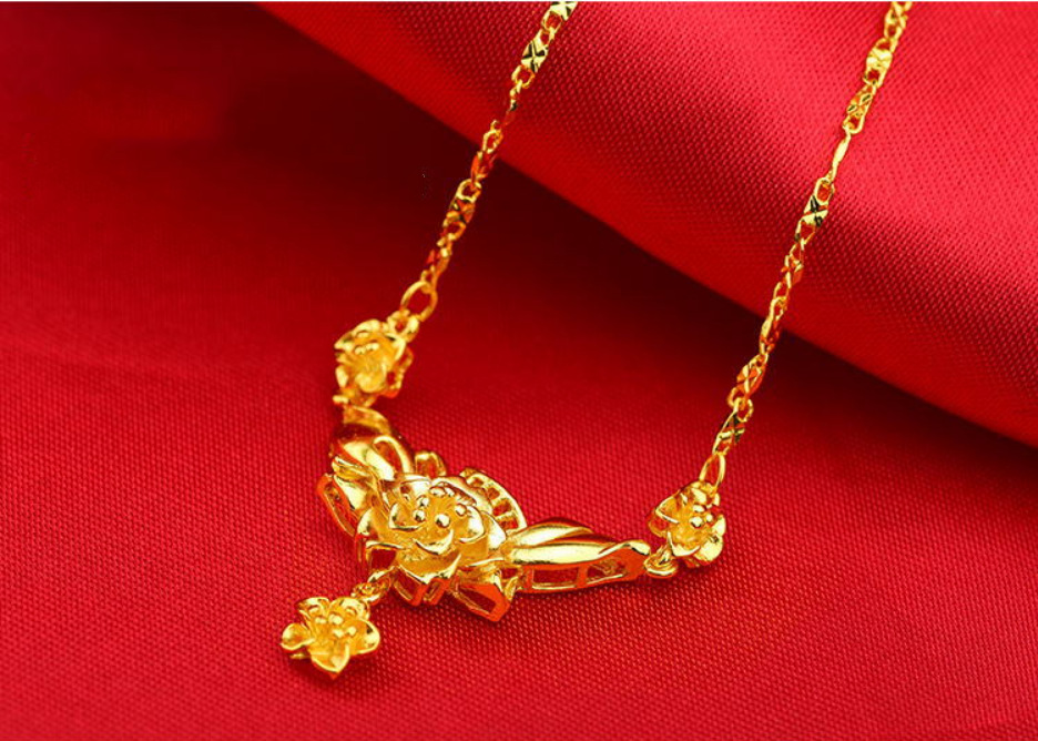 越南沙金 复古花朵黄铜镀黄金首饰套装 沙金项链女 婚庆饰品首饰