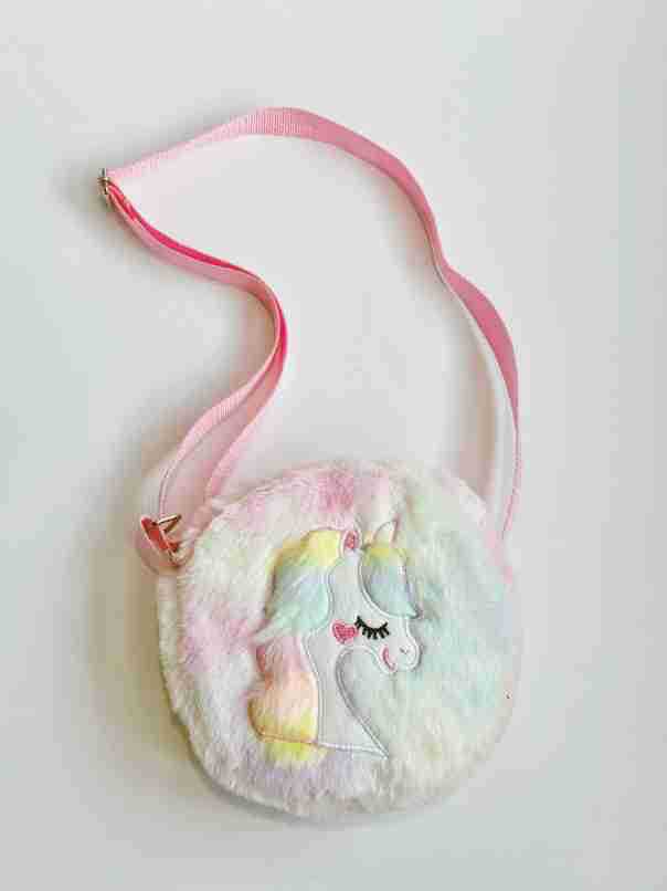 New Cross Mirror Tie-Dyed Unicorn round Crossbody Bag Plush One-Shoulder Small Satchel Children Cute Small Casual Backpack Bag