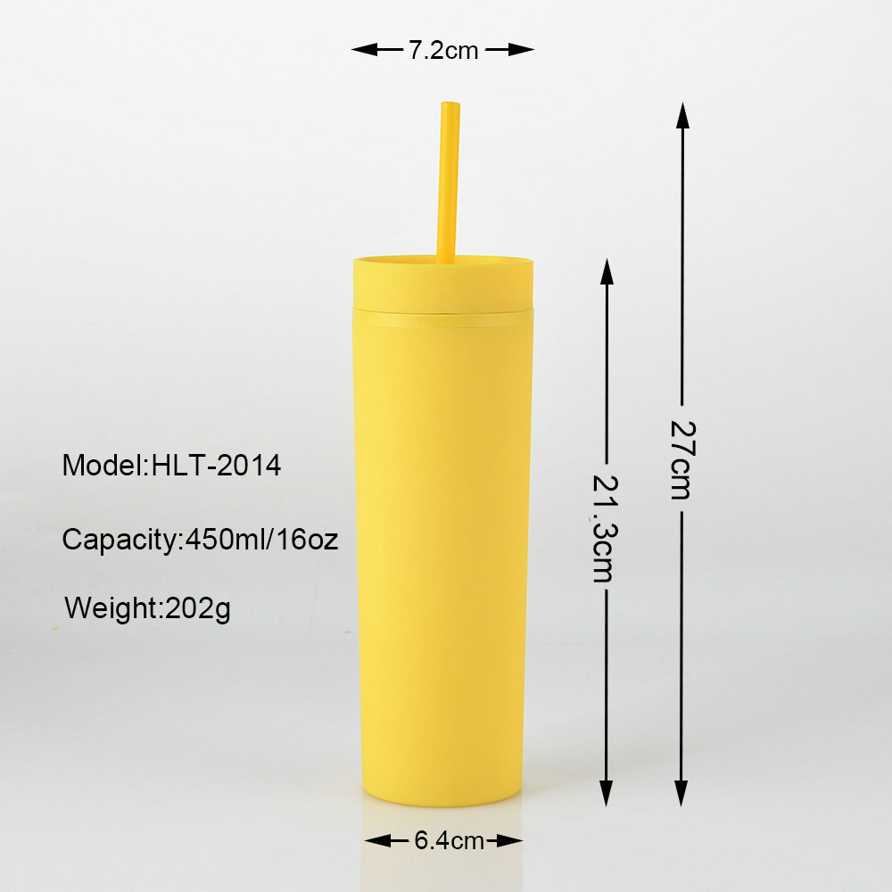 Cross-Border Amazon Spot Skinny Double-Layer Plastic Cup Customized Rubber Paint Water Cup 16Oz Straight Cup