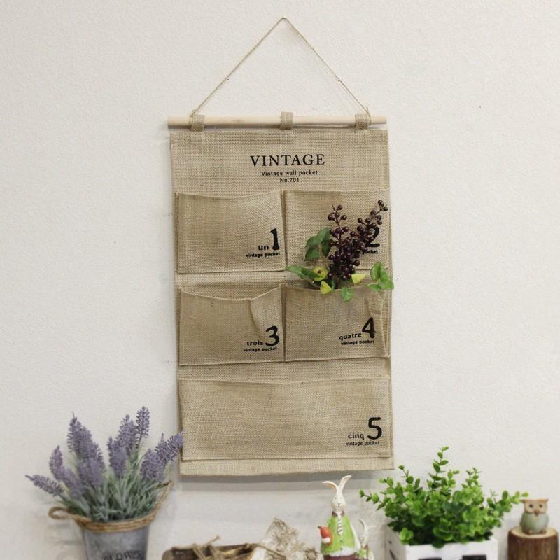 乡村棉麻多层收纳袋墙面壁饰 创意门口玄关实用挂墙上装饰品-阿里巴巴