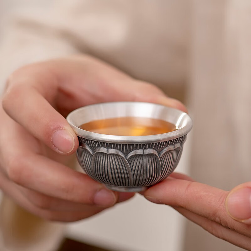 归银堂银茶杯足银999主人品茗杯纯银杯子小银杯荷花浮屠功夫银器