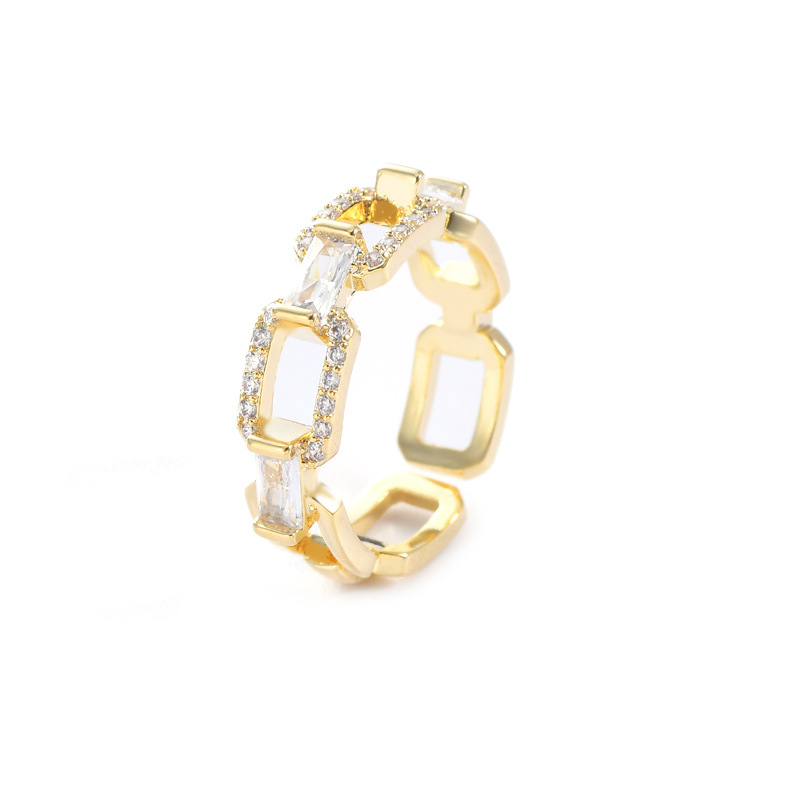 Geometric Chain Open Ring Female Minimalist Design Light Luxury Minority Personality Retro Hong Kong Style Ins Tide Index Finger Ring