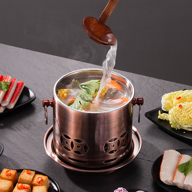 宫廷酒精炉小火锅酒店自助餐单人火锅炉铸铝镀铜家用商用一人一锅
