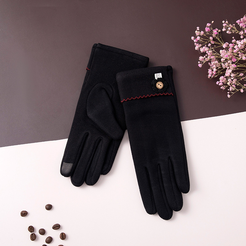 Winter Dralon Simple Warm Gloves Outdoor Riding Light Board Windproof Women's Touchscreen Gloves Cold-Proof Flower Gloves