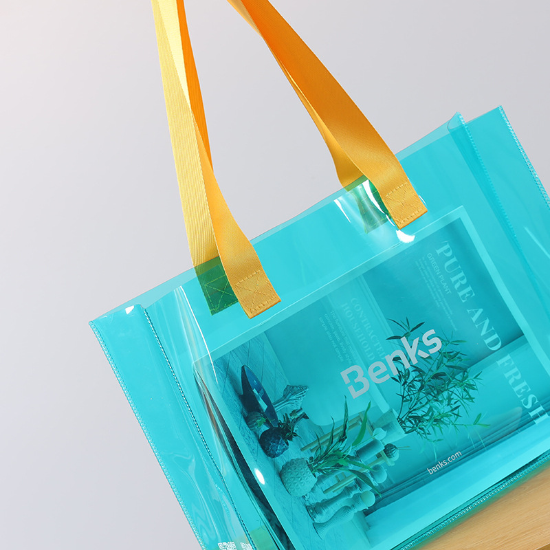 时尚彩色透明pvc手提袋ins风果冻包装袋小清新幻彩化妆品塑料袋子