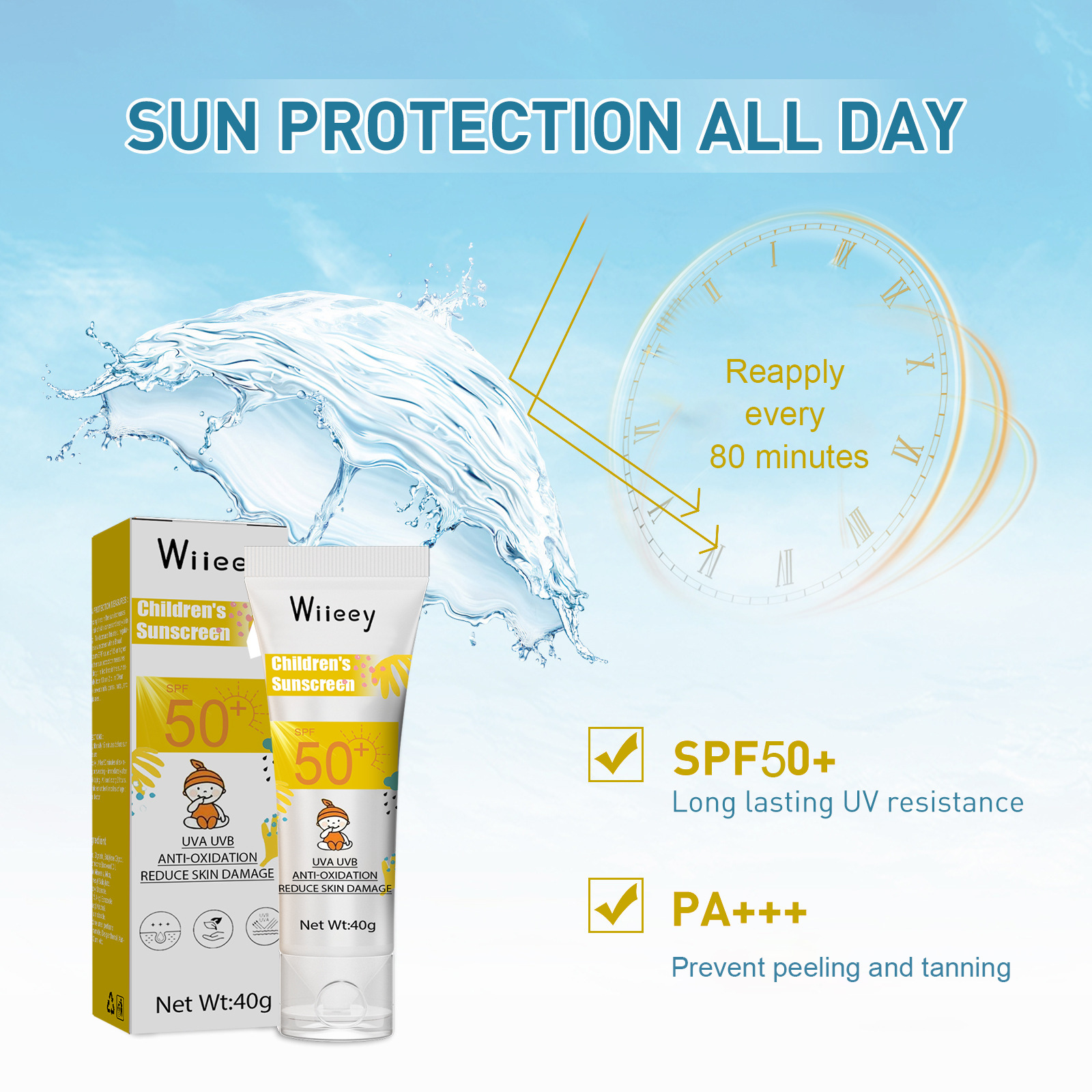 Wiieey Children's Sunscreen Summer Outdoor UV Protection Whole Body Protective Cream